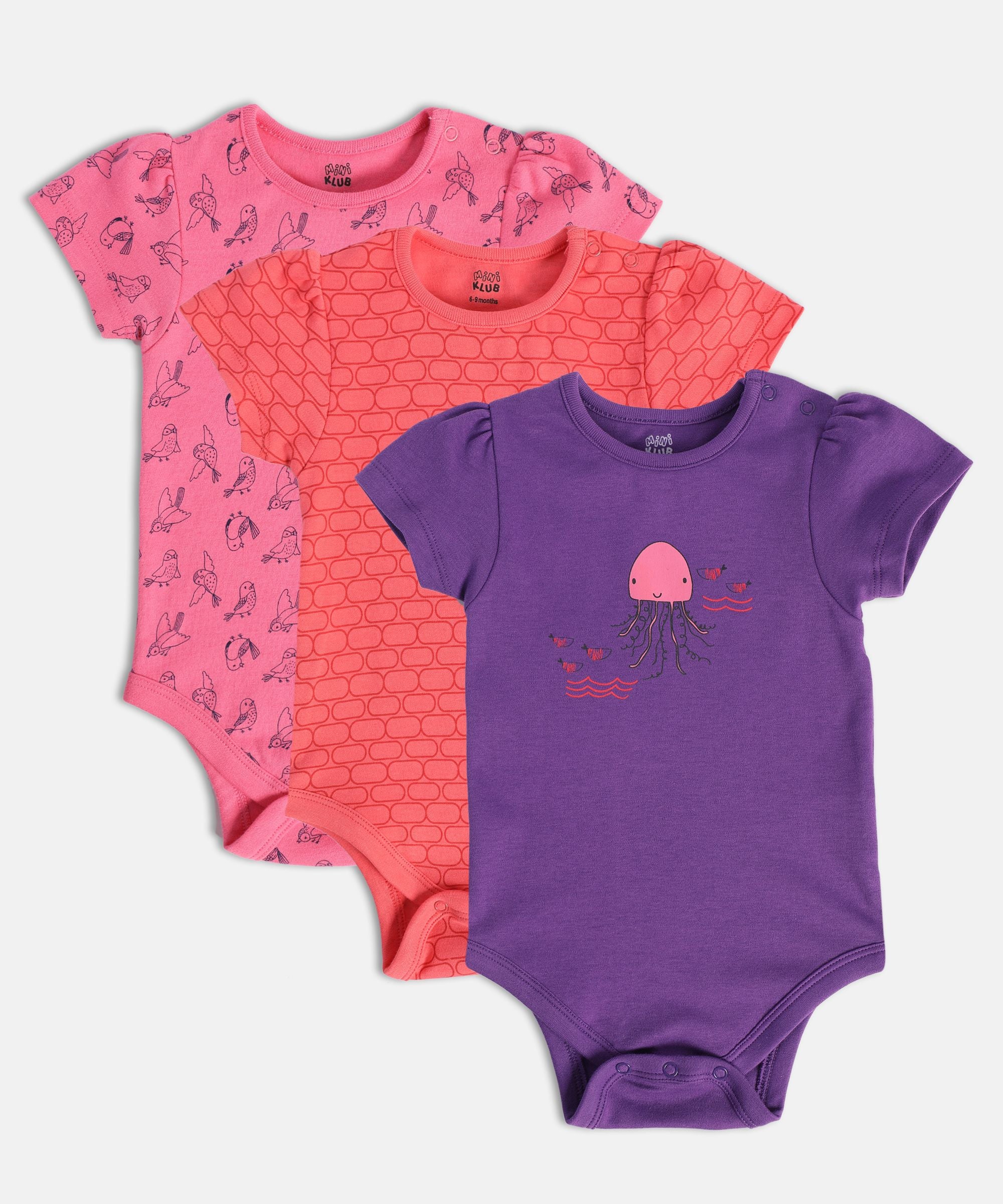 Girls Multicolor Pack Of 3 Body Suit