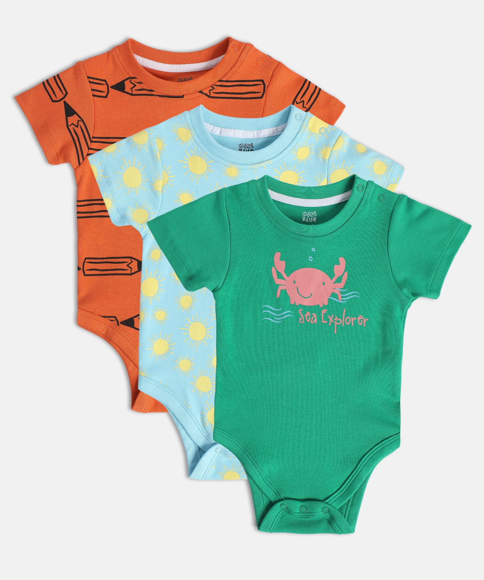 Boys Multicolor Pack Of 3 Body Suit