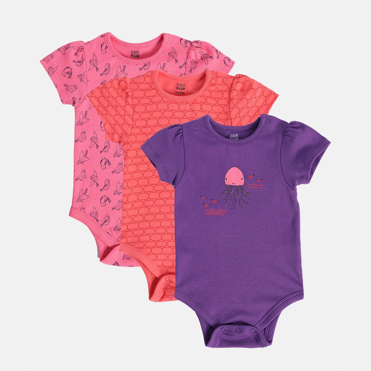 Girls Multicolor Pack Of 3 Body Suit