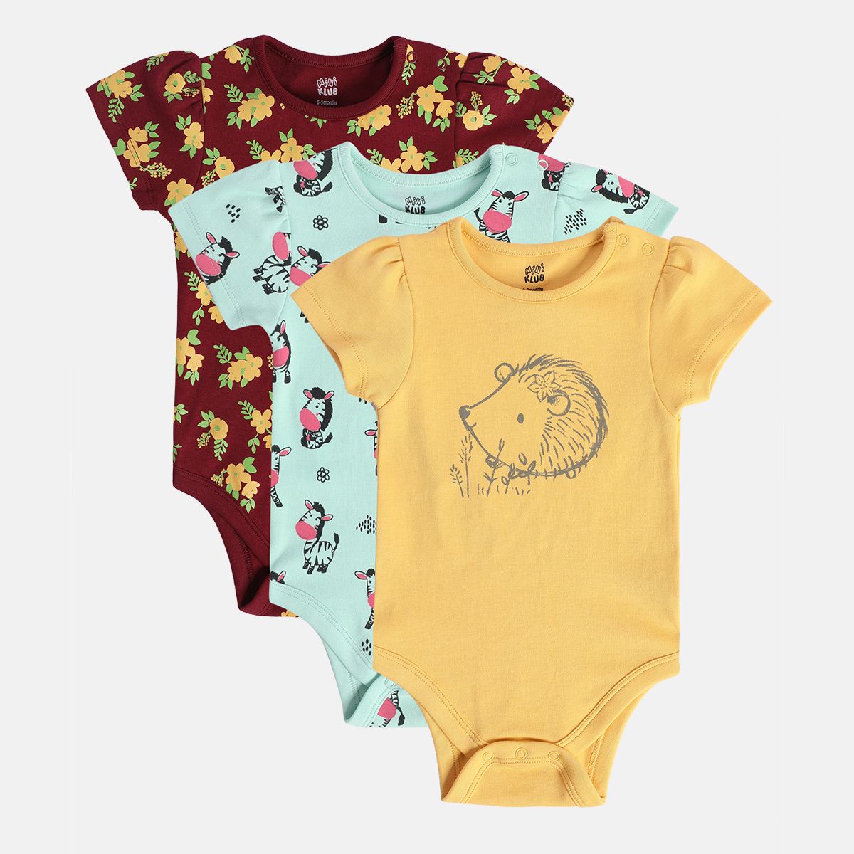 Girls Multicolor Pack Of 3 Body Suit