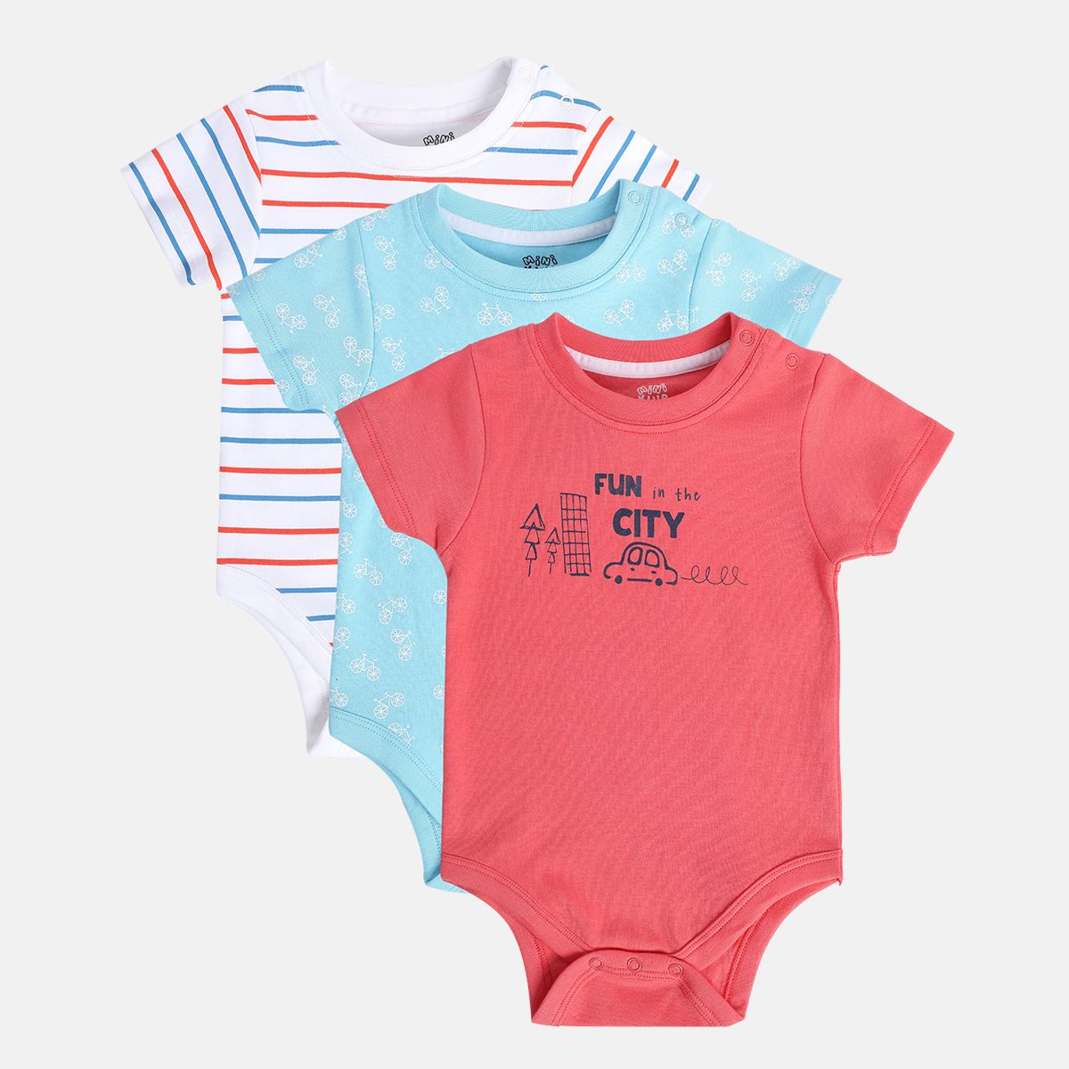 Boys Multicolor Pack Of 3 Body Suit