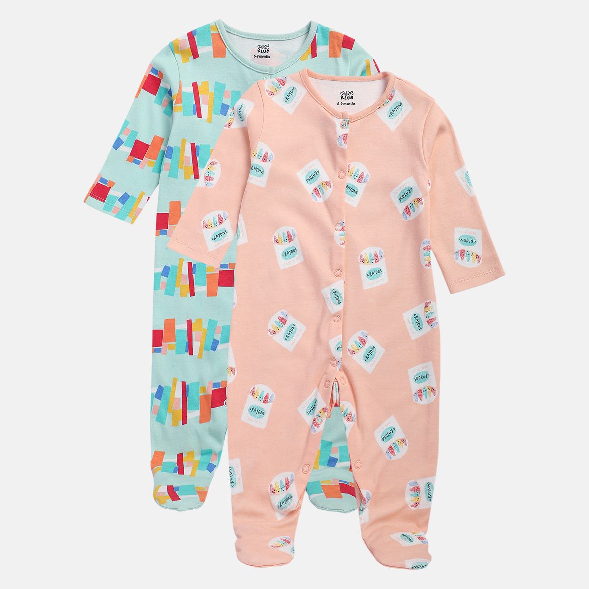 Girls Multicolor Pack Of 2 Sleep Suit