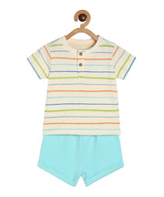 Baby Boys Striped T-Shirt and Solid Shorts Set, Cream & Aqua