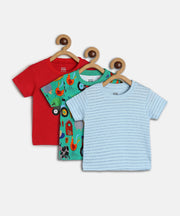 Baby Boys Red, Green and Blue Cotton Printed T-Shirts Pack of 3 Regular Fit Casual Wear