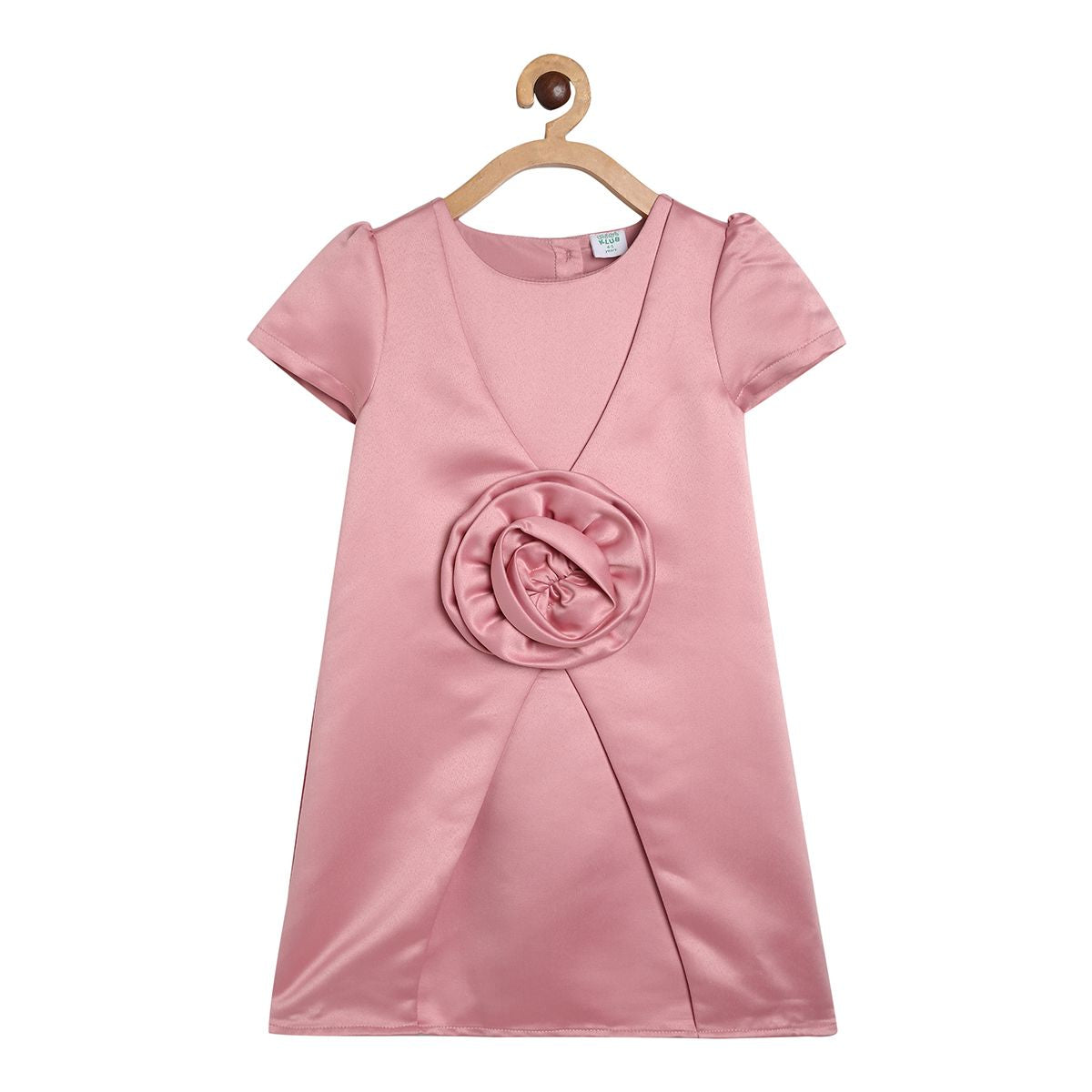 Girls Party Wear Dress with Floral Rosette Detail, Pink