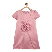 Girls Party Wear Dress with Floral Rosette Detail, Pink
