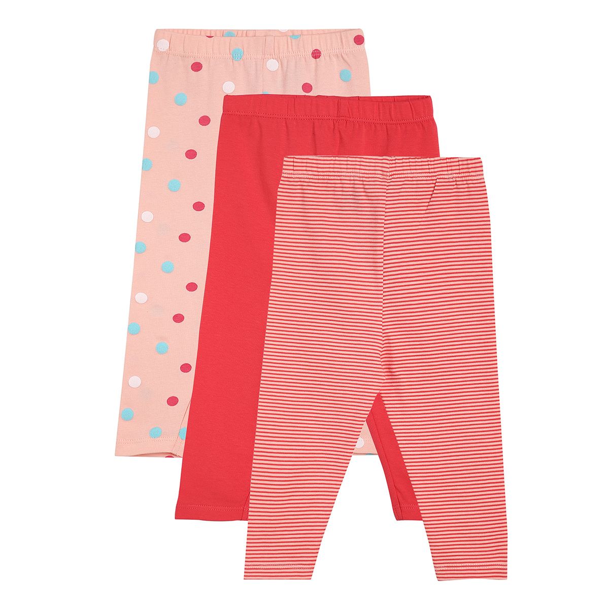 Baby Girls Printed and Solid Leggings Pack of 3, Multicolour