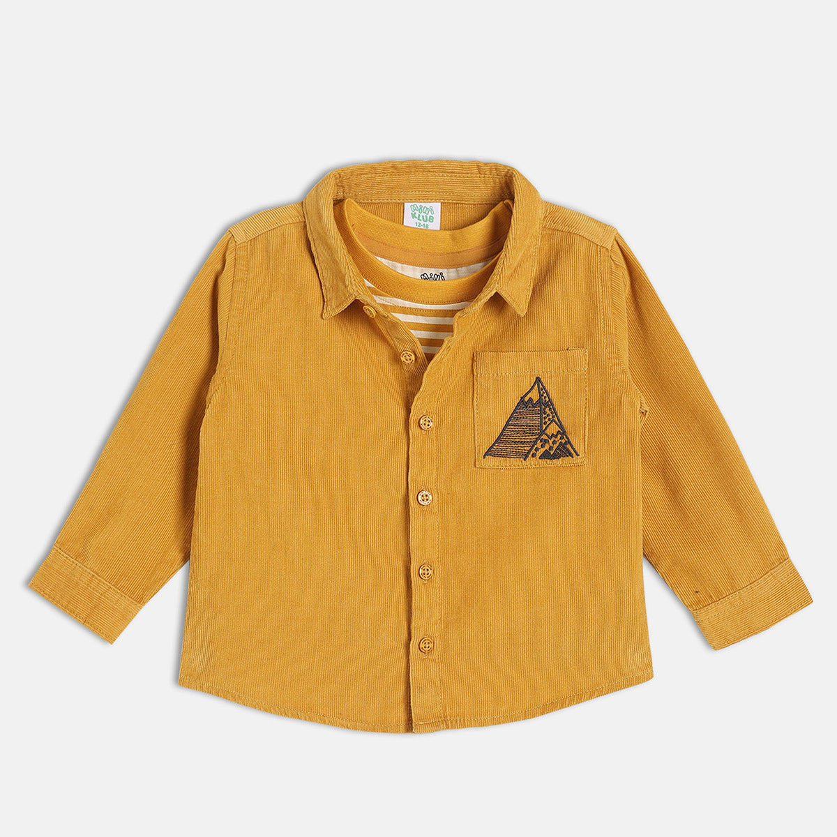 Boys Cotton Full Sleeves Solid Shirt With Inner Tee - Mustard