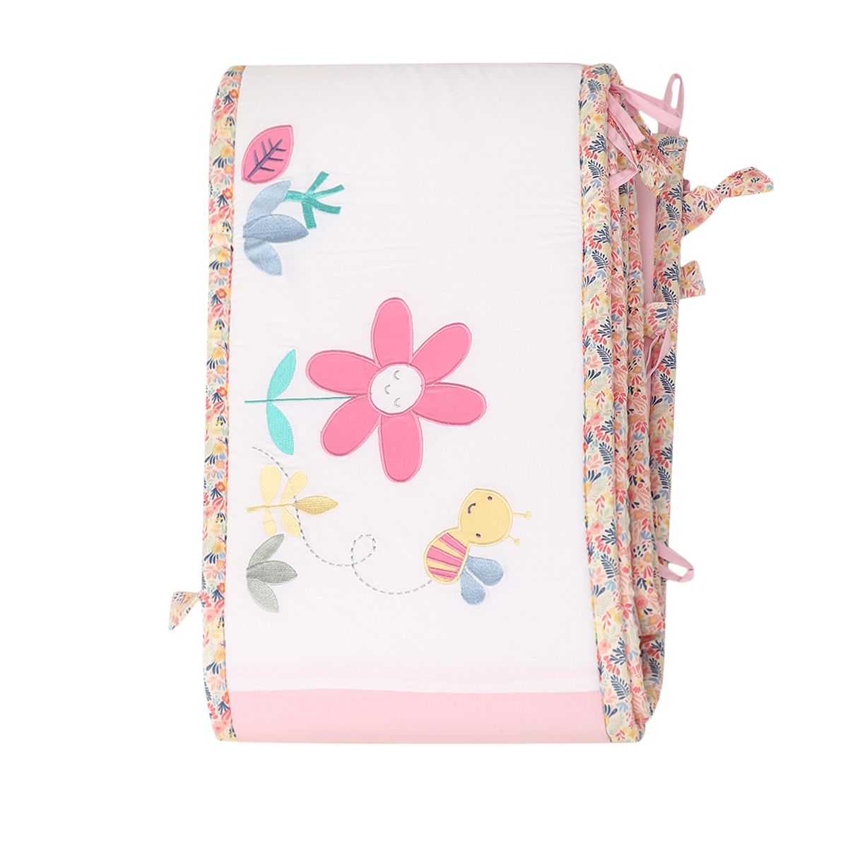 Baby Girls Pink Cotton Blend Floral and Bee Applique Cot Bumper Pack of 1 Padded Nursery Essential
