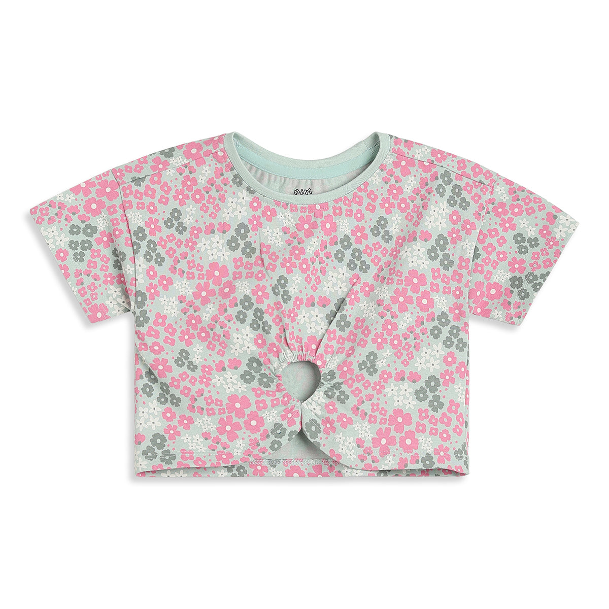 Baby Girls Mint Green Knit Floral Top Regular Fit Casual Wear