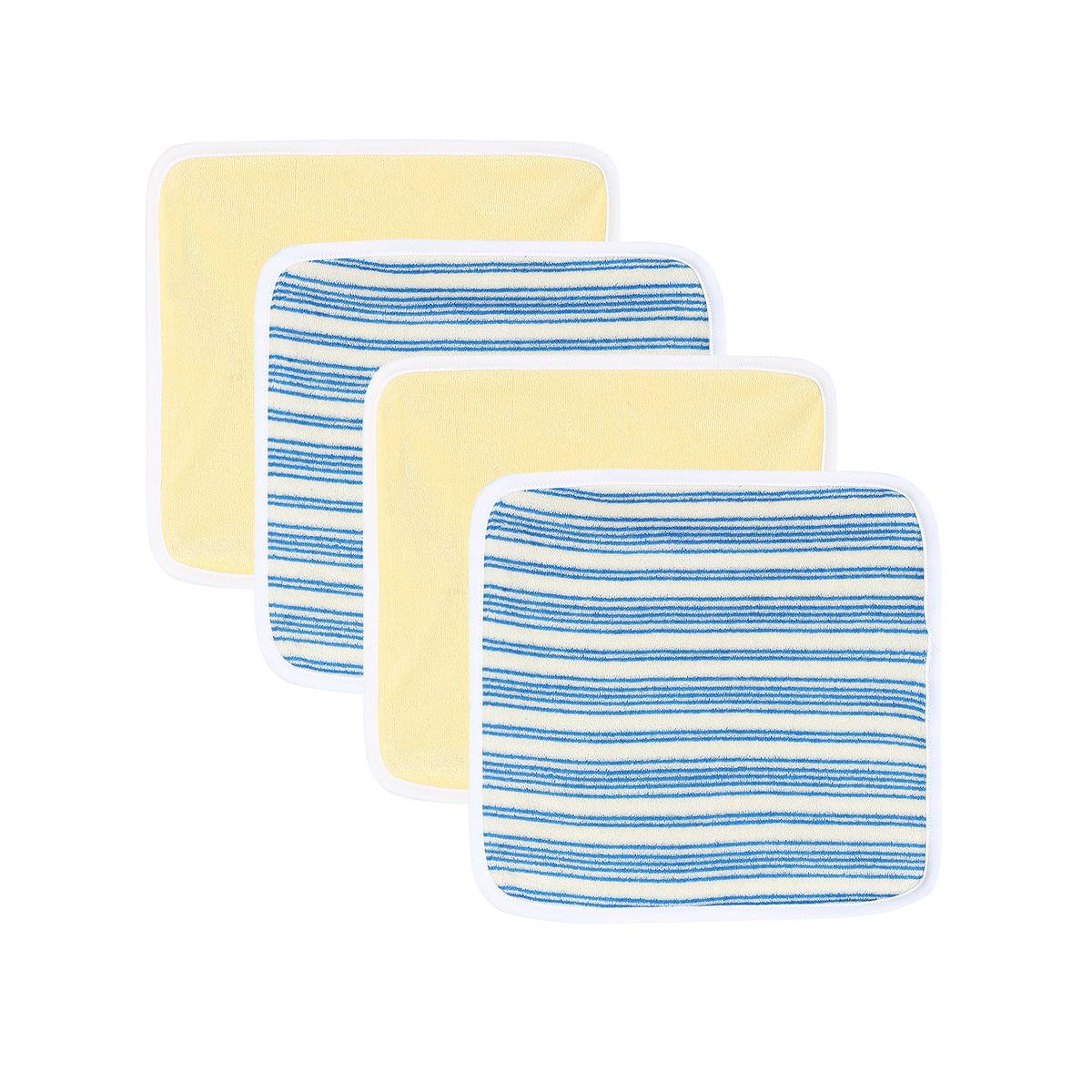 Baby Unisex Yellow and Blue Cotton Washcloths Pack of 4 Solid and Striped Bath Essentials