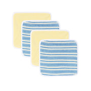 Baby Unisex Yellow and Blue Cotton Washcloths Pack of 4 Solid and Striped Bath Essentials