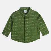 Boys Cotton Full Sleeves Typography Printed Shirt - Green