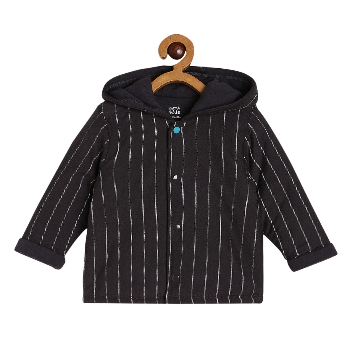 Baby Boys Black Cotton Striped Hooded Jacket Regular Fit Casual Wear Jacket