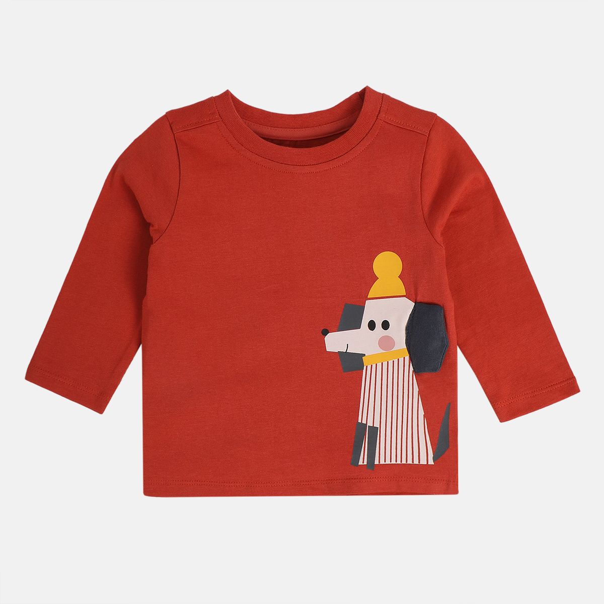 Boys Rust Orange Round Neck Full Sleeves T-Shirt