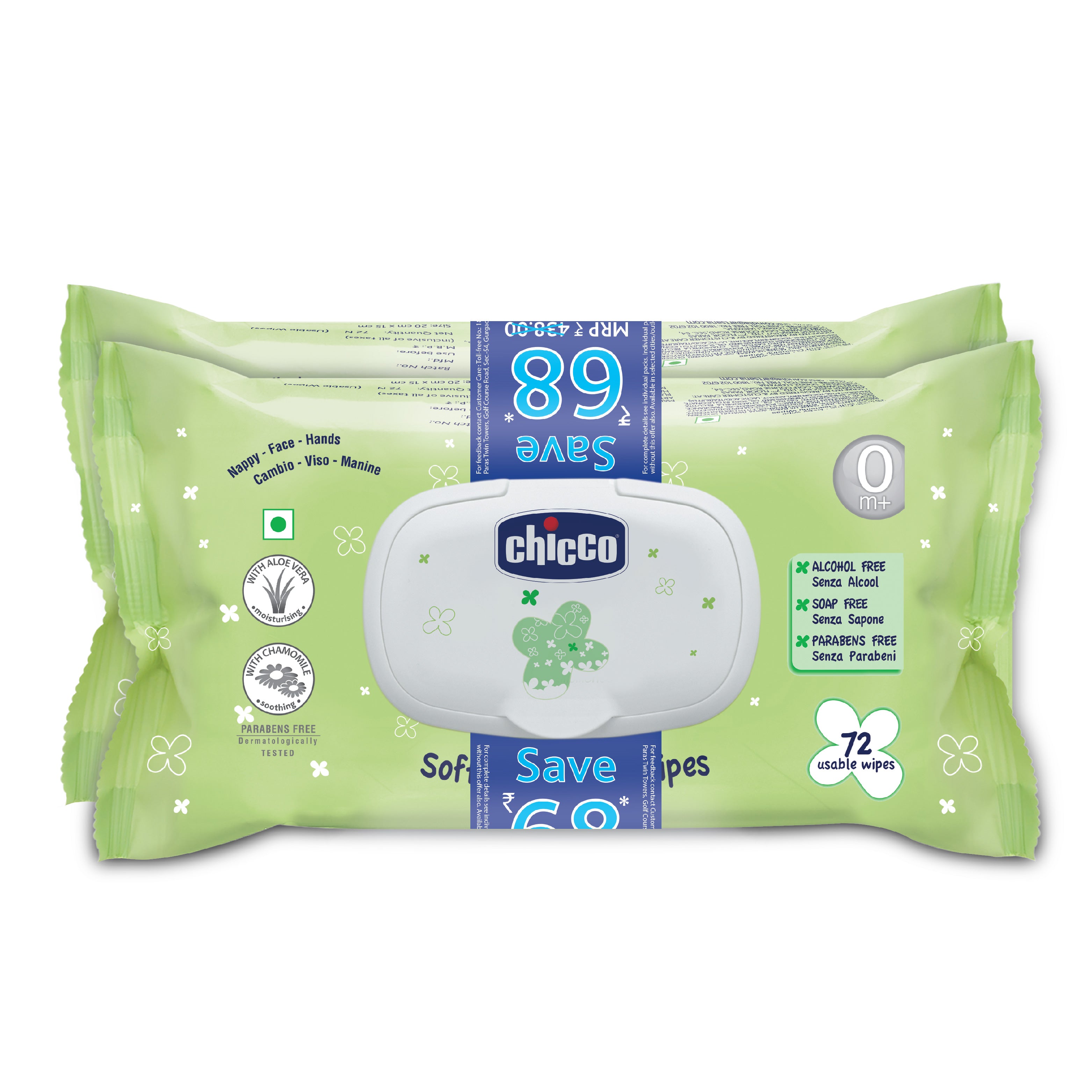Chicco Soft Cleansing Wipes With Flap Cover - 72 Wipes
