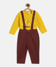 Baby Boys Yellow and Brown Cotton Printed Dungaree Set Regular Fit Casual Wear Set