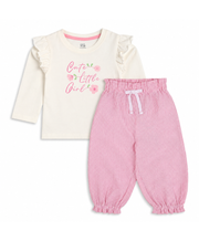 Baby Girls Cream and Pink Top and Pants Set Regular Fit Casual Wear