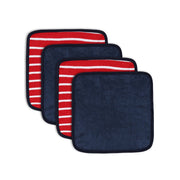 Baby Unisex Red and Navy Cotton Washcloths Pack of 4 Solid and Striped Bath Essentials