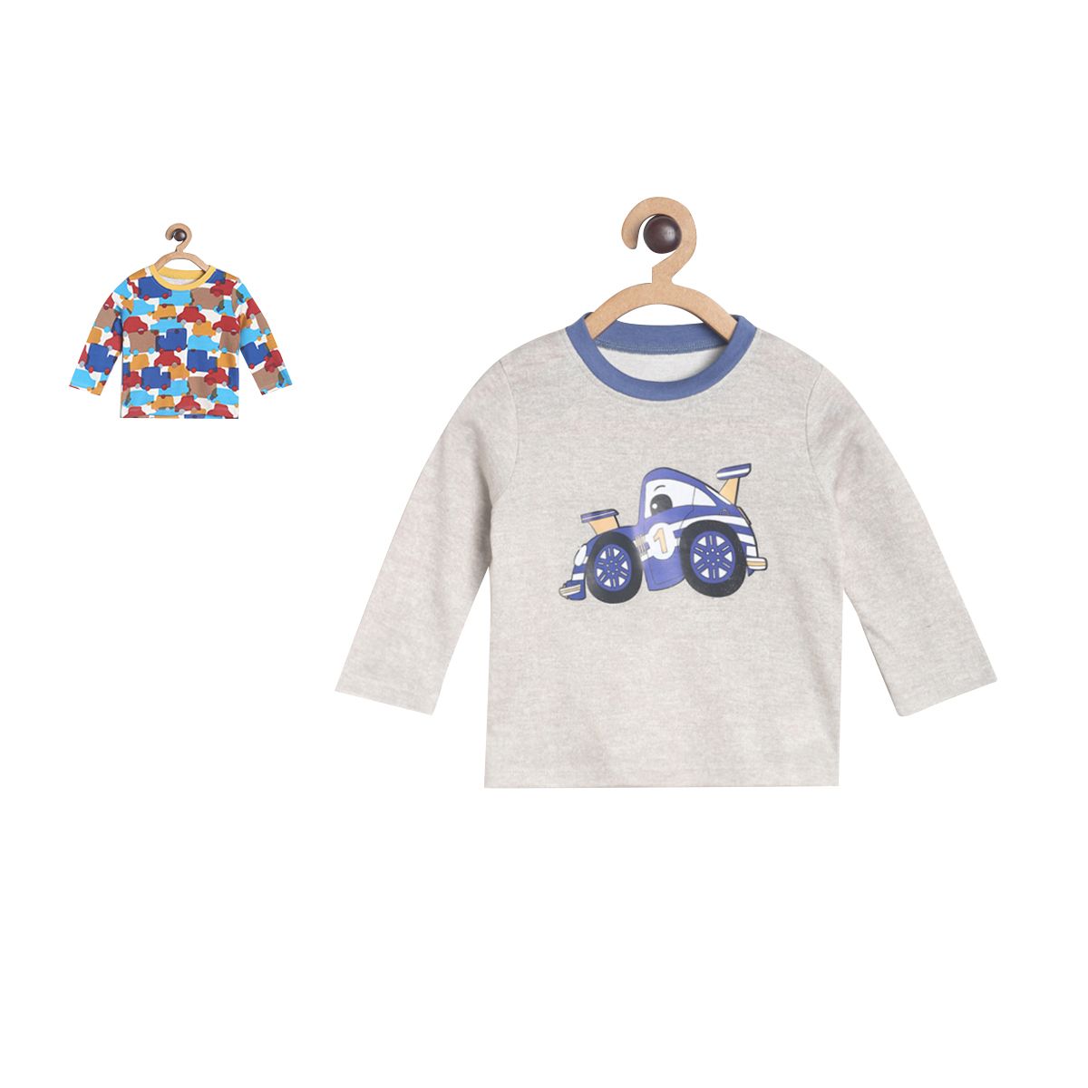 Pack of 2 t-shirt - light grey & blue for 0-3 Months