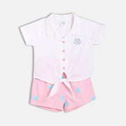 Girls White/Pink Short Sleeve Top And Bottom