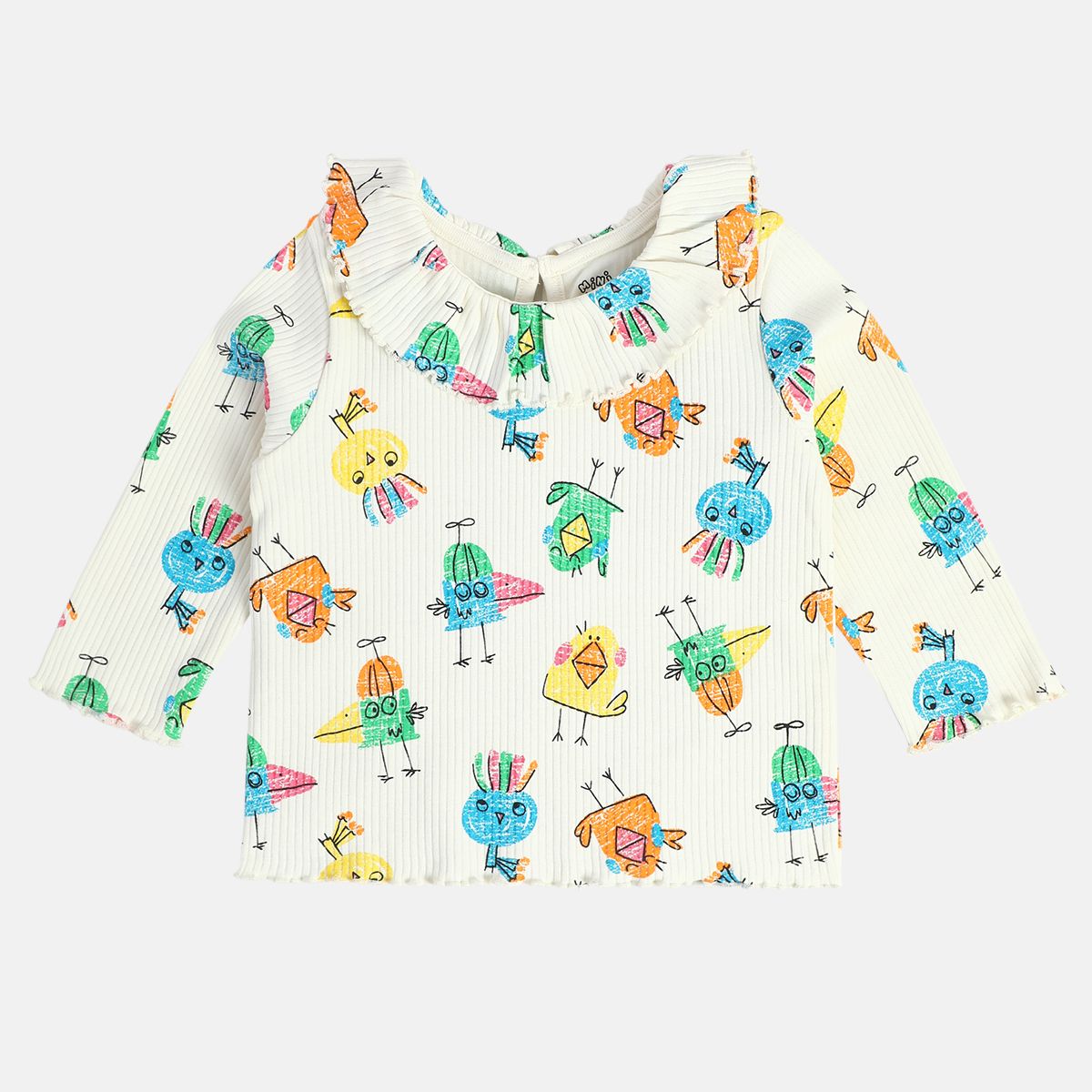Girls Cotton Full Sleeves Cartoon Printed Top - White