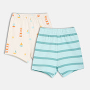 Boys White/Blue Thigh Length Shorts