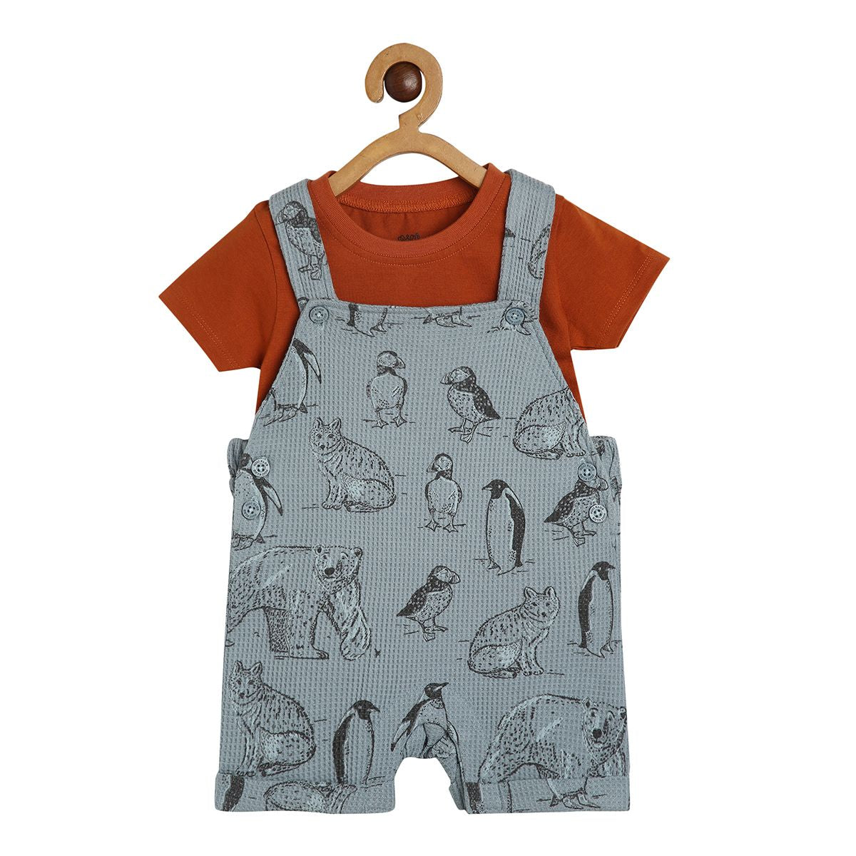 Boys Blue/Rust Round Neck Short Sleeve Dungaree Set