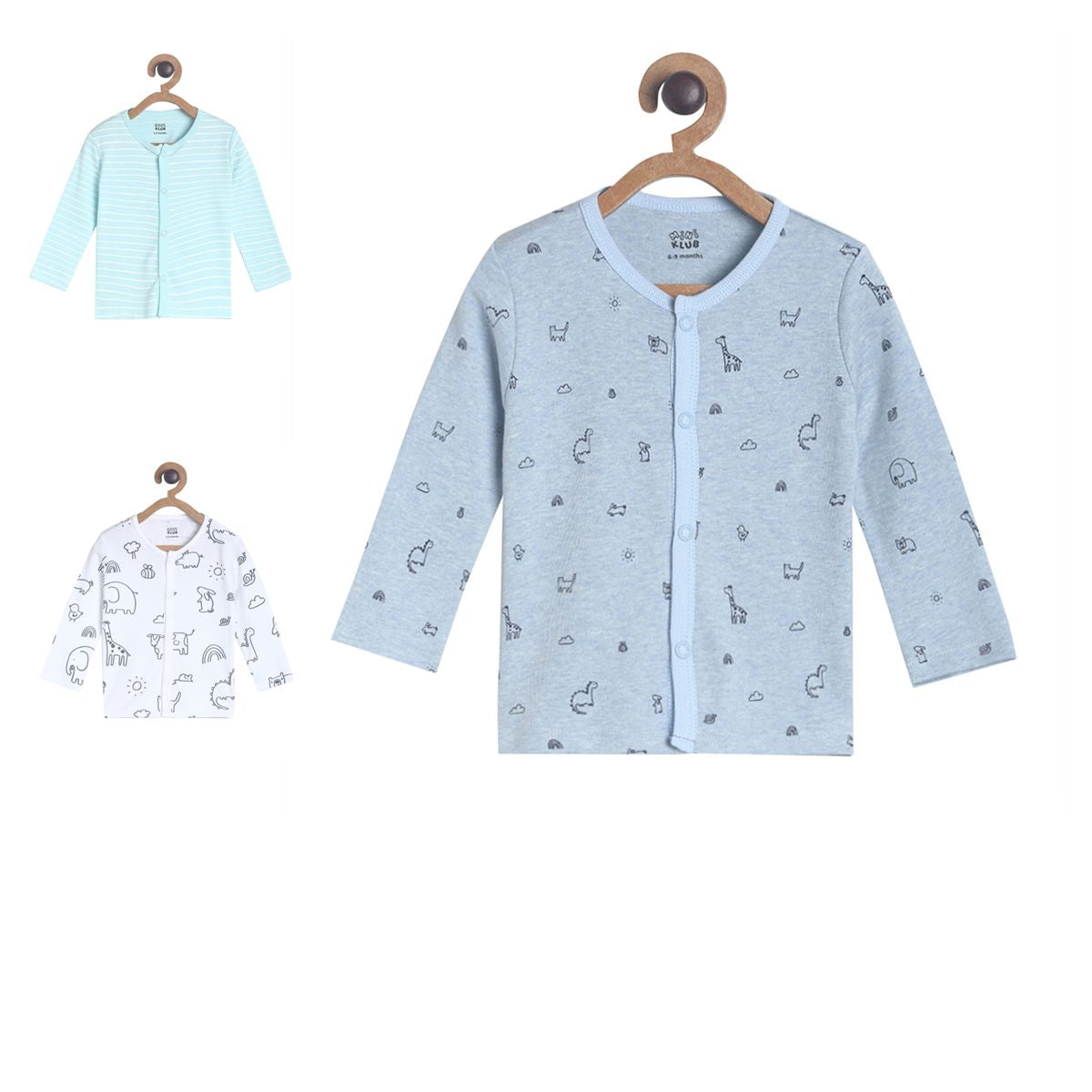 Pack of 3 front open vest - light blue for 0-3 Months