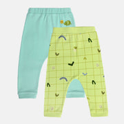 Boys Cotton Pack Of 2 Solid & Checked Knit Bottoms - Sky Blue & Light Green