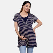 Peacoat Vee Neck Short Sleeve Nursing Knit Top