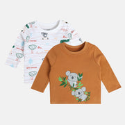 Boys White/Brown Round Neck Full Sleeves T-Shirt