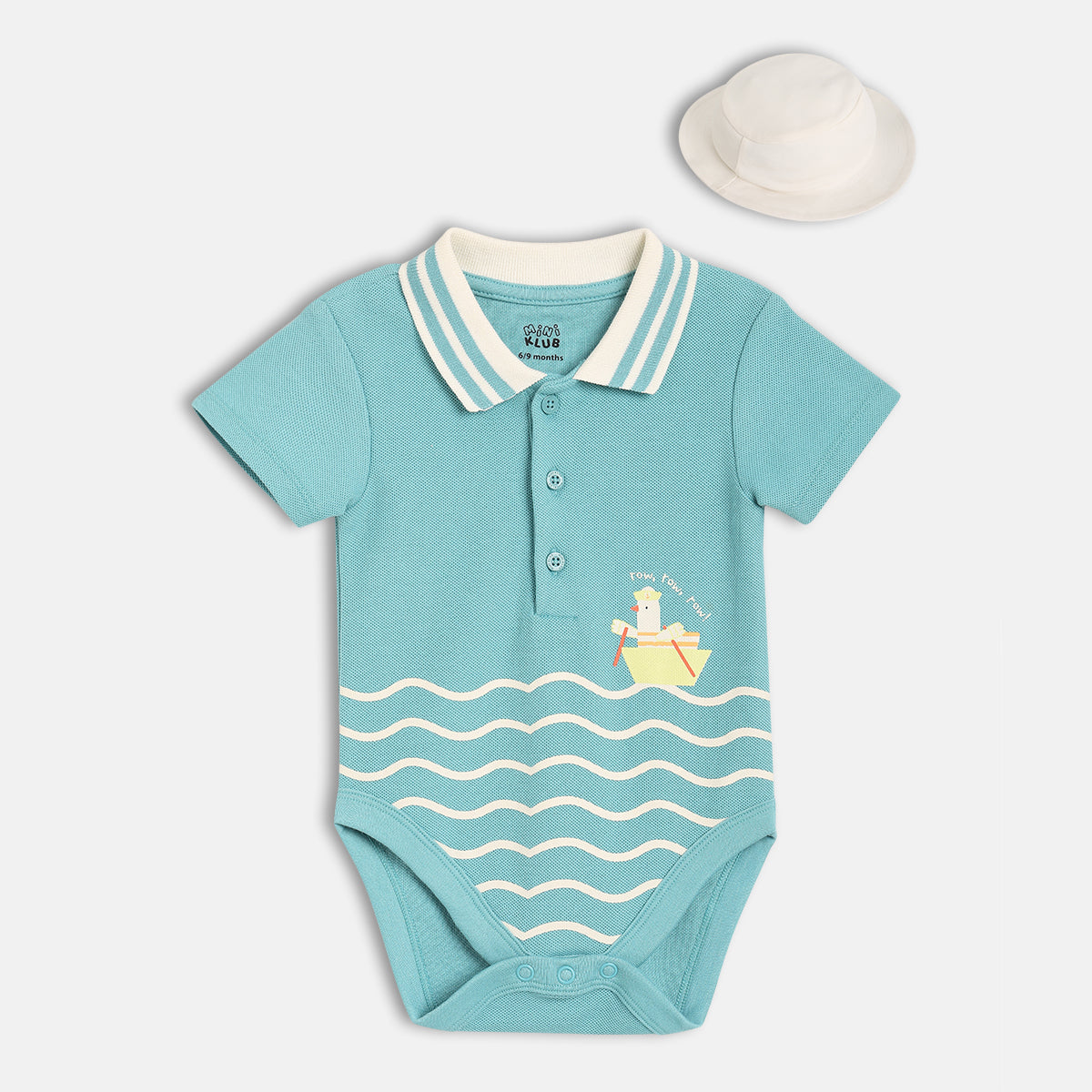Baby Boys Boat Print Bodysuit With Hat, Blue And White