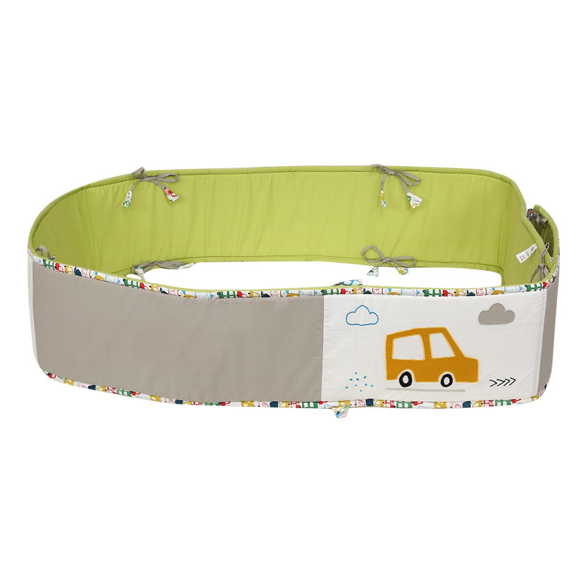 Baby Unisex Green and Grey Cotton Blend Car Applique Cot Bumper Pack of 1 Padded Nursery Essential