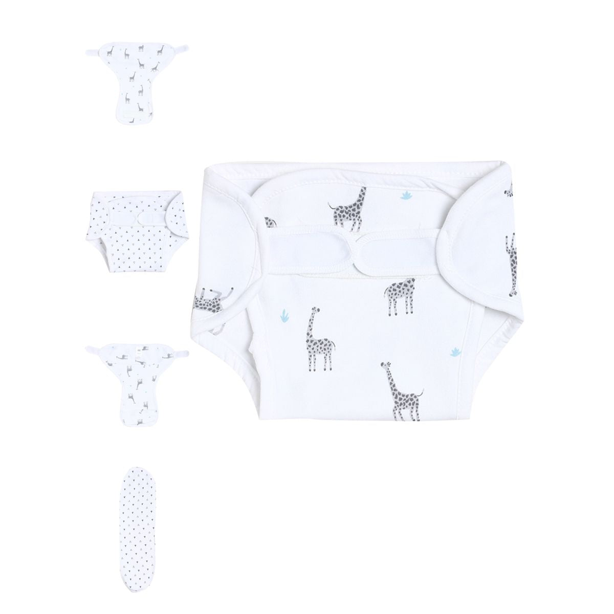 Unisex White Giraffe Print Reusable Cloth Diaper with Inserts