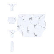 Unisex White Giraffe Print Reusable Cloth Diaper with Inserts