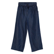 Girls Solid Denim Pants with Drawstring Waist, Dark Blue