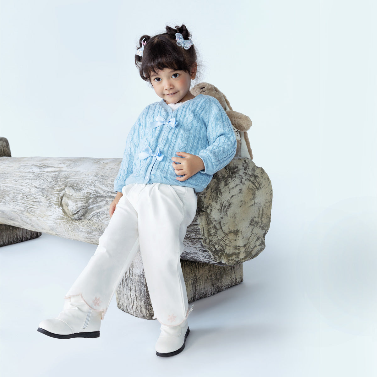 Baby Girls Sky Blue Cable Knit Sweater Regular Fit