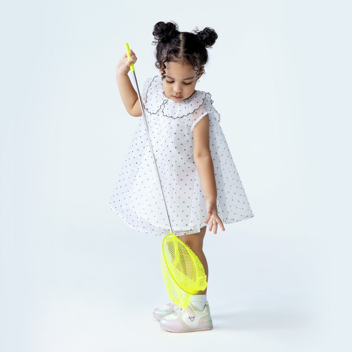 Baby Girls White Polka Dot Mesh Dress Regular Fit Party Dress