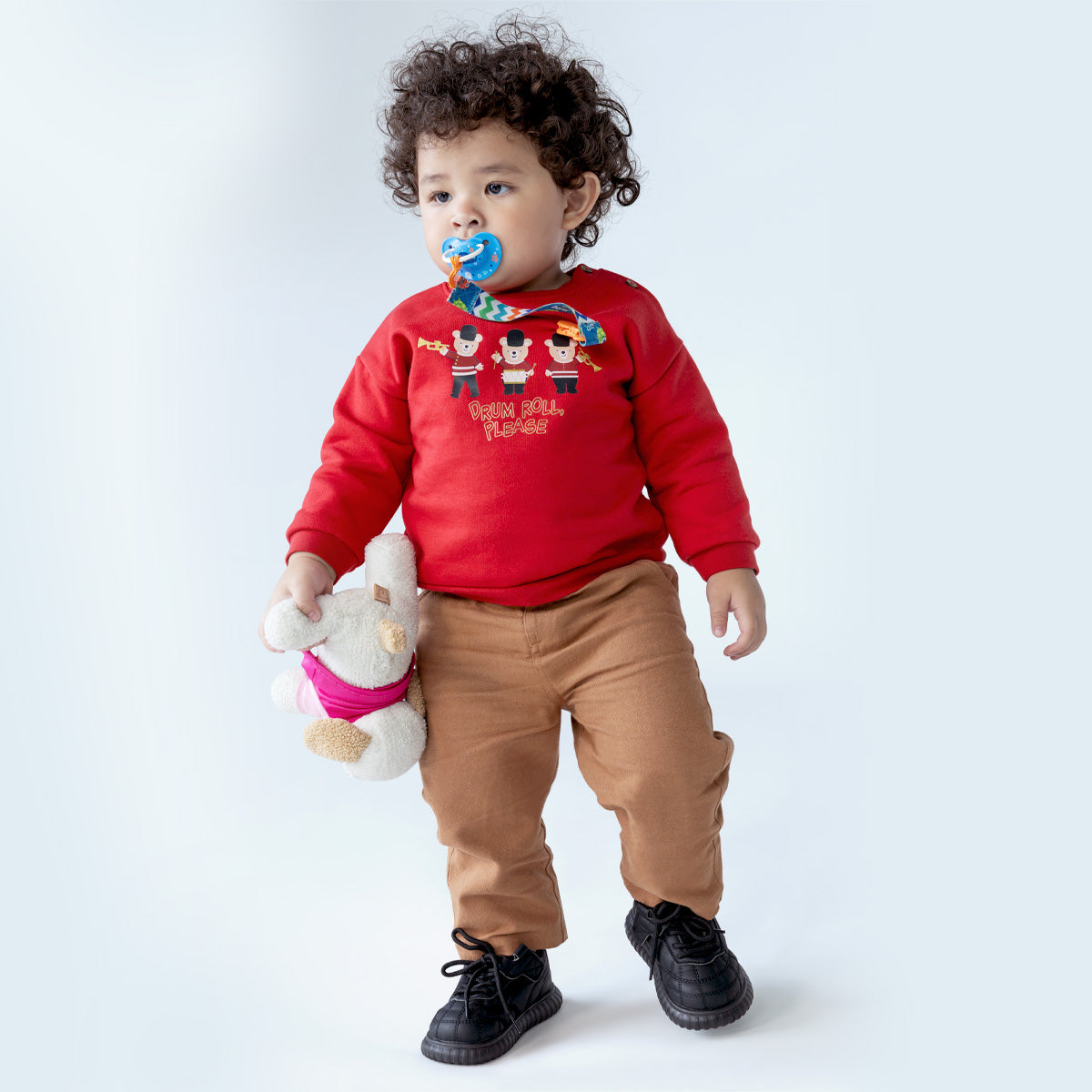 Baby Boys Red Cotton Blend Bear Print Sweatshirt Regular Fit Casual Wear