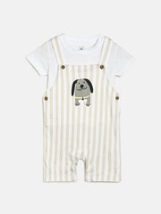 Boys White Dungaree Set