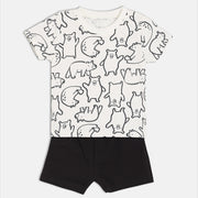 Baby Boys Bear Print T-Shirt and Solid Shorts Set , White and Black