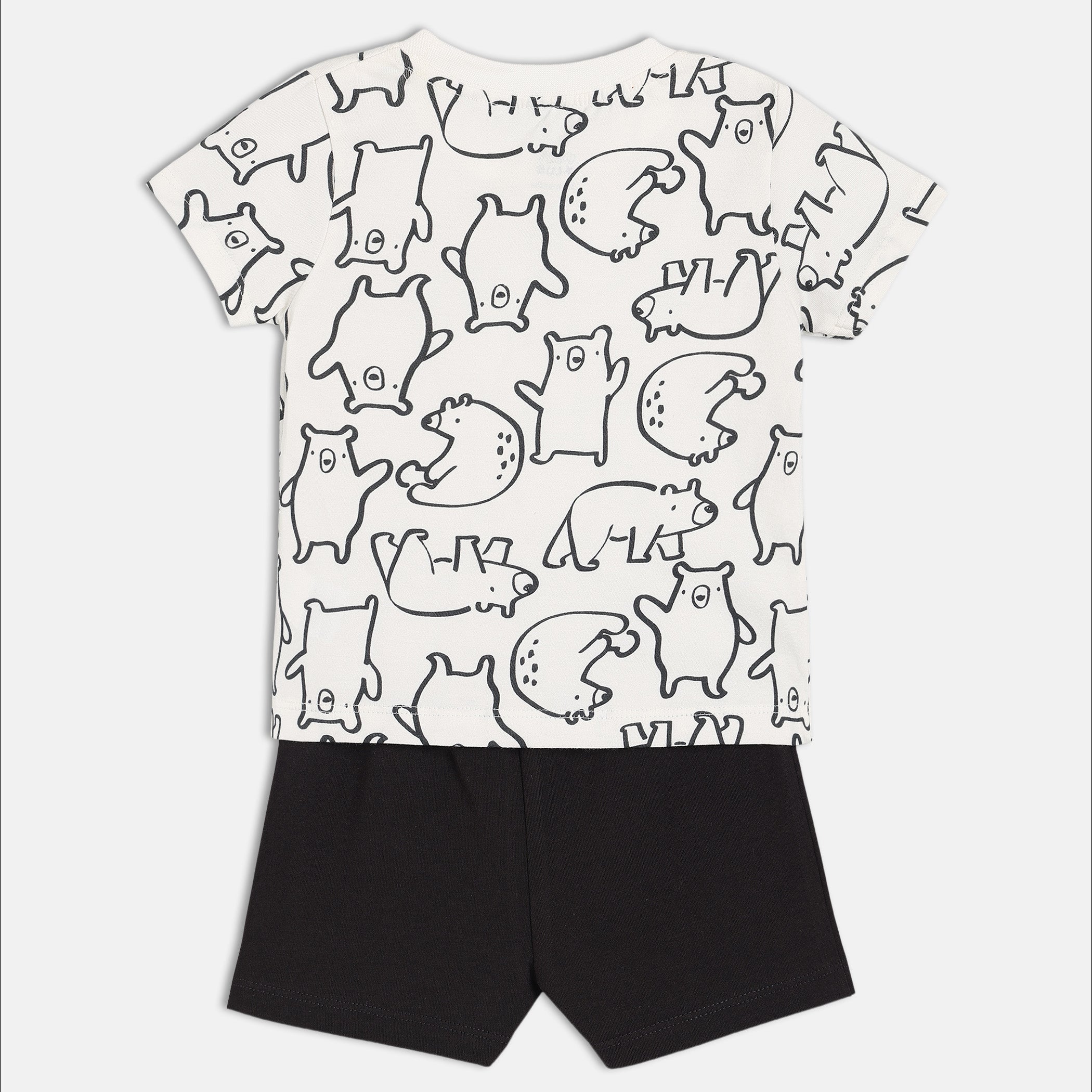 Baby Boys Bear Print T-Shirt and Solid Shorts Set , White and Black