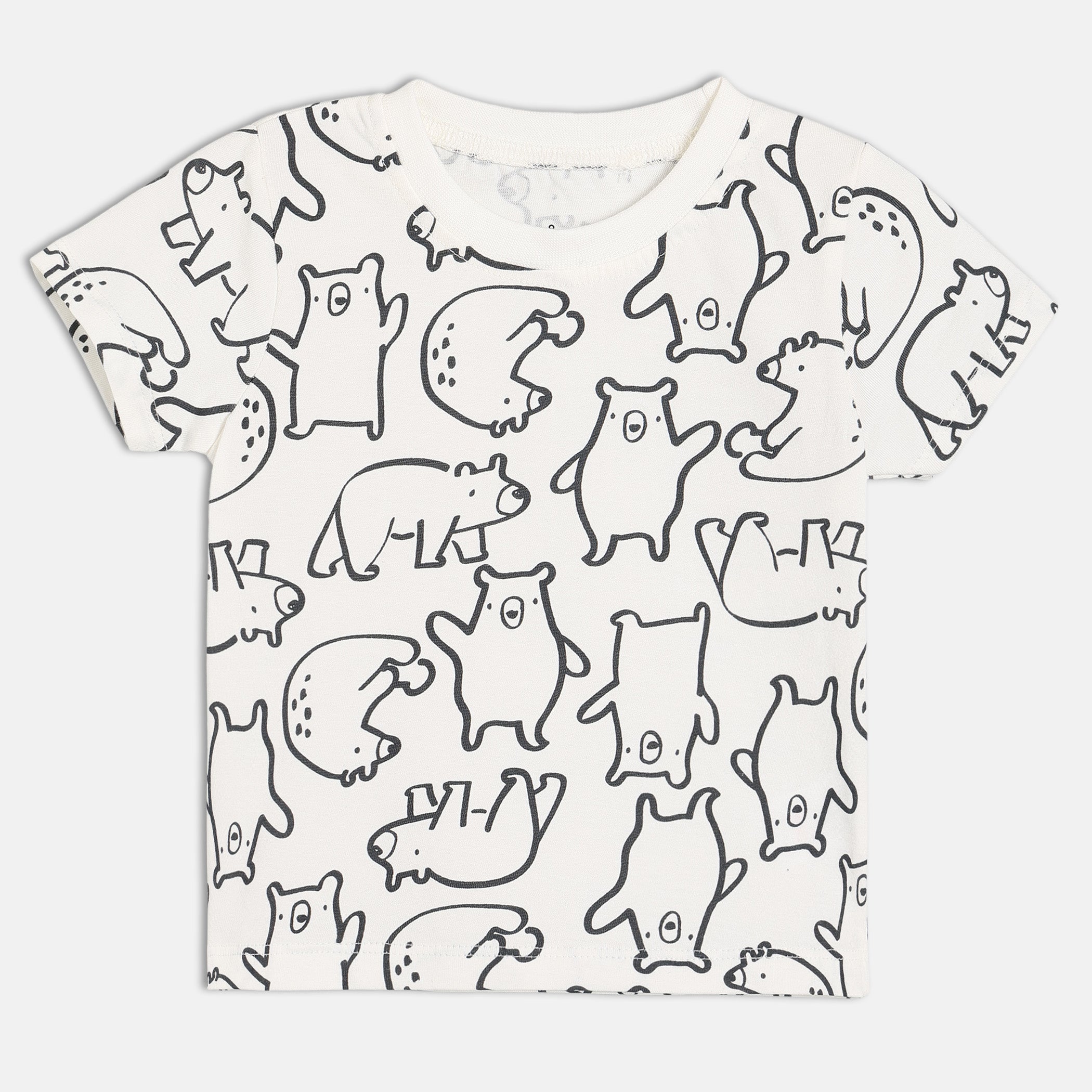 Baby Boys Bear Print T-Shirt and Solid Shorts Set , White and Black