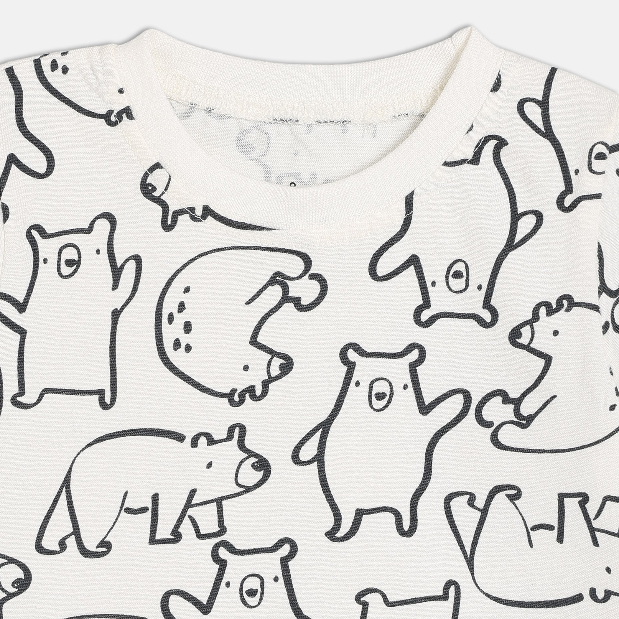 Baby Boys Bear Print T-Shirt and Solid Shorts Set , White and Black