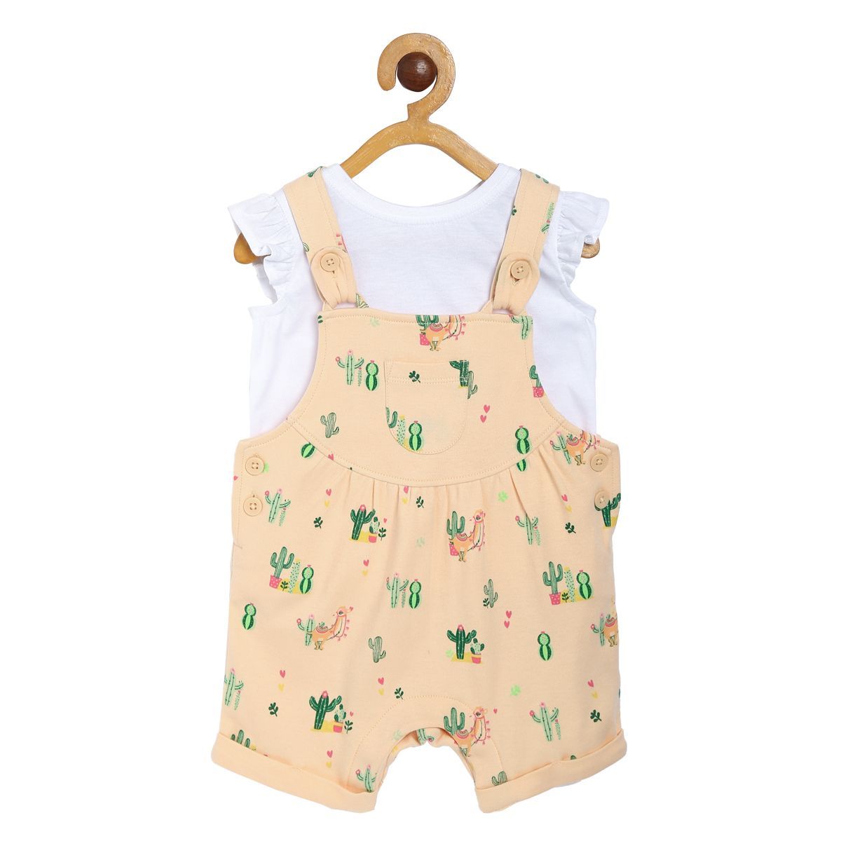 Girls Cream Pack Of 2 Dungaree Set