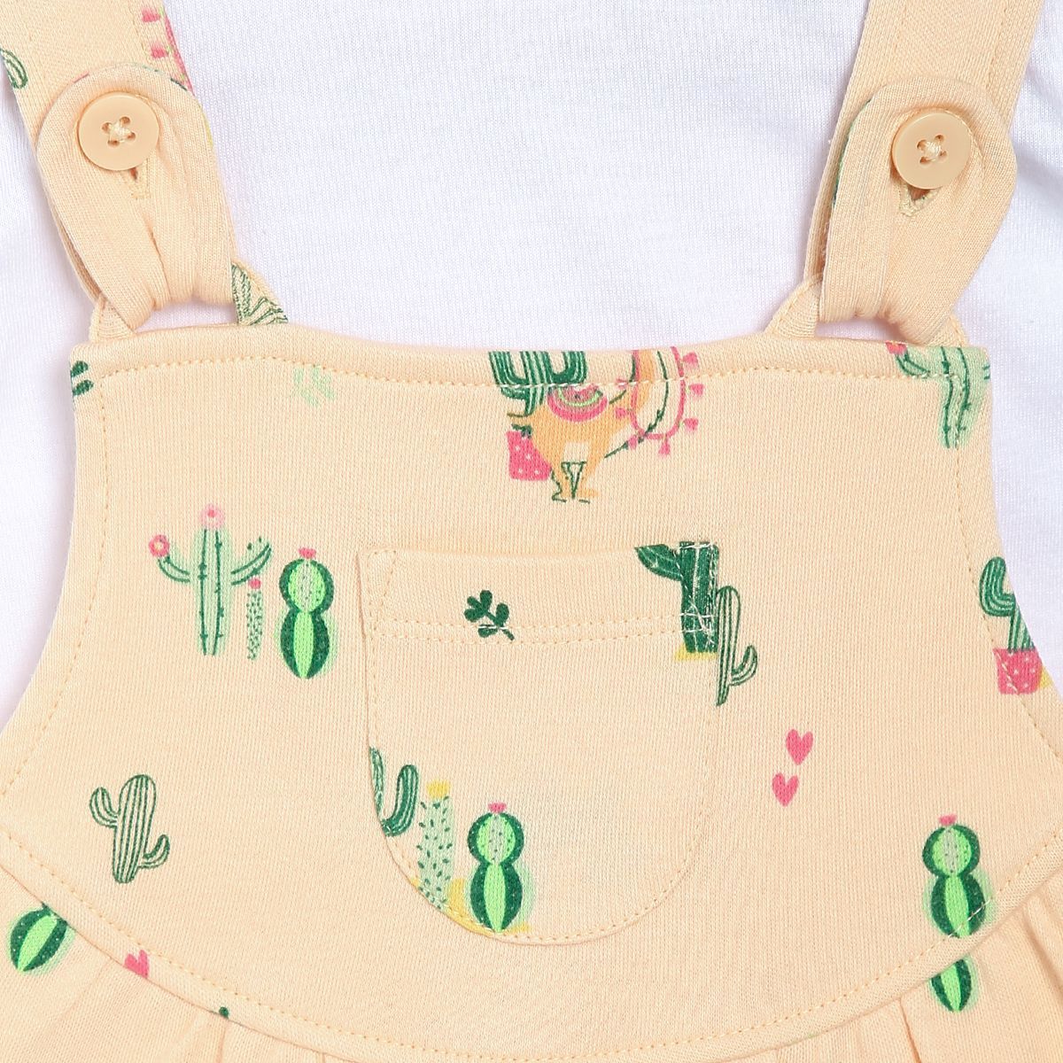 Girls Cream Pack Of 2 Dungaree Set