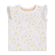 Baby Girls White and Yellow Floral Printed Cotton Regular Fit Flutter Sleeve Top