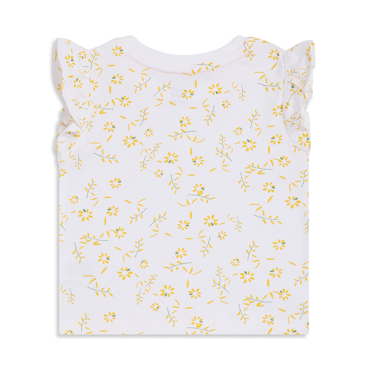 Baby Girls White and Yellow Floral Printed Cotton Regular Fit Flutter Sleeve Top