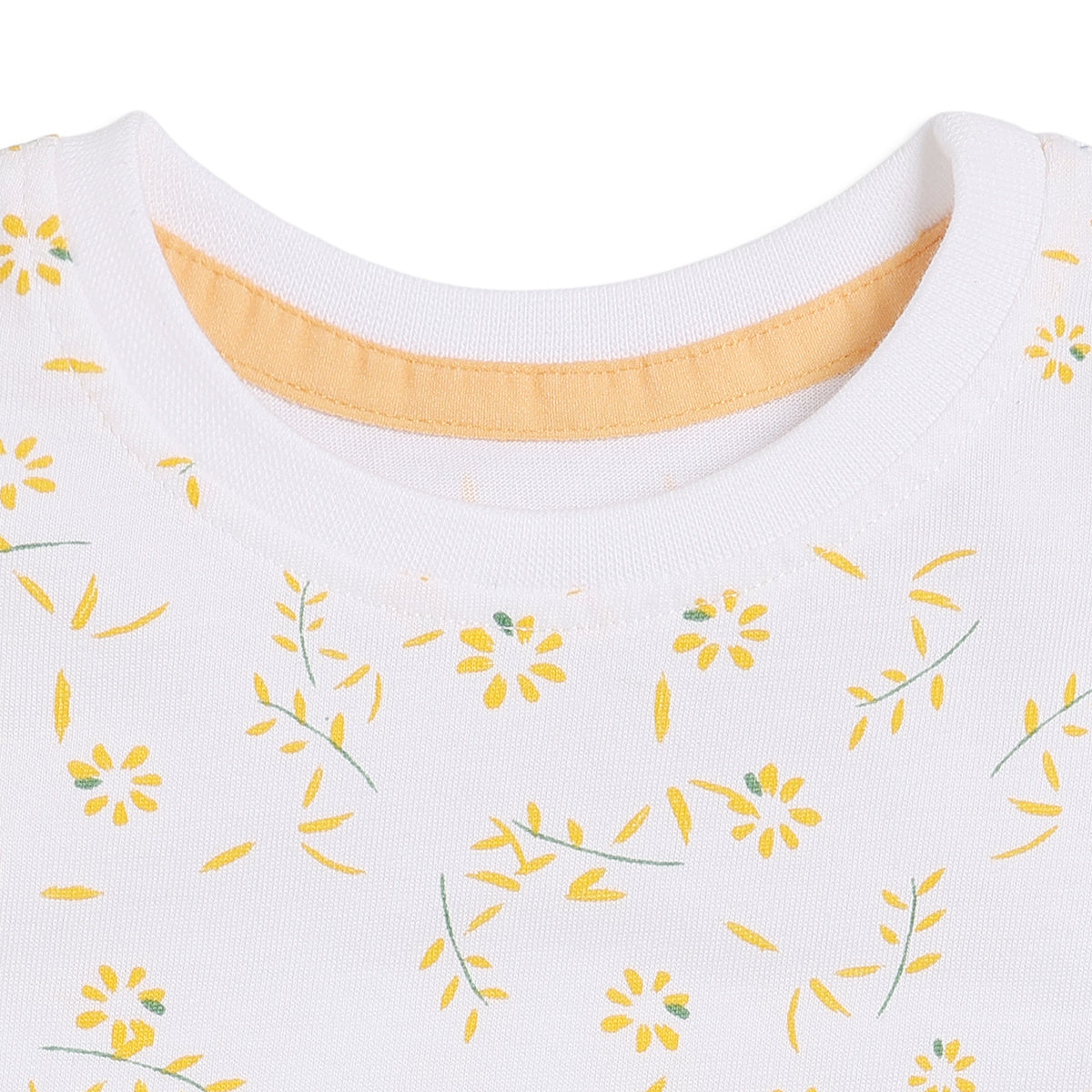 Baby Girls White and Yellow Floral Printed Cotton Regular Fit Flutter Sleeve Top